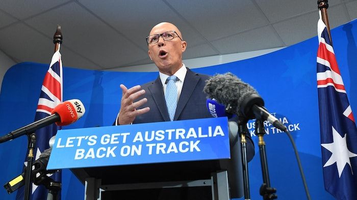 Peter Dutton addresses the media at a press conference.