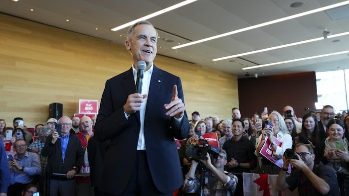 The Prime Minister of Canada and head of the Liberal Party of Canada, Mark Carney, during an electoral rally in Saskatoon.