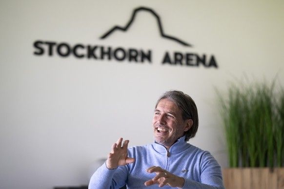 Andres Gerber, Praesident FC Thun, speaks to a journalist during a Keystone Sda interview, in the Stockhorn Arena shortly before an interview, on Wednesday, April 30, 2025, in Thun. (Keyston ...