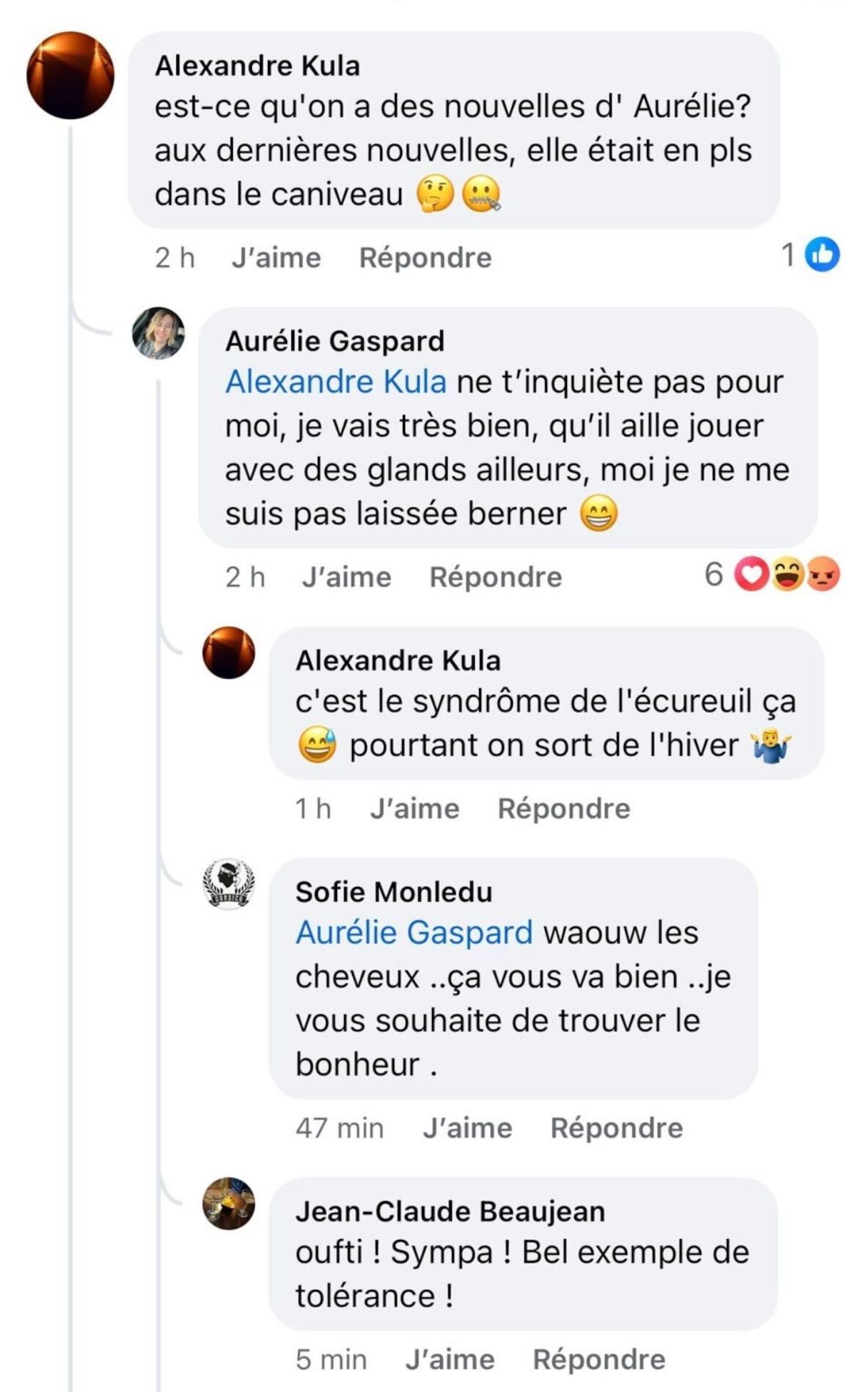 Aurélie's comment on Facebook did not fail to react.