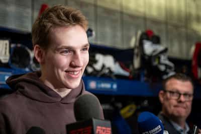 Lane Hutson, during the Canadiens 'players' record on Friday in Brossard.