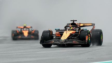 The two McLaren during the Miami sprint race on May 3, 2025. (Hector Vivas / AFP)
