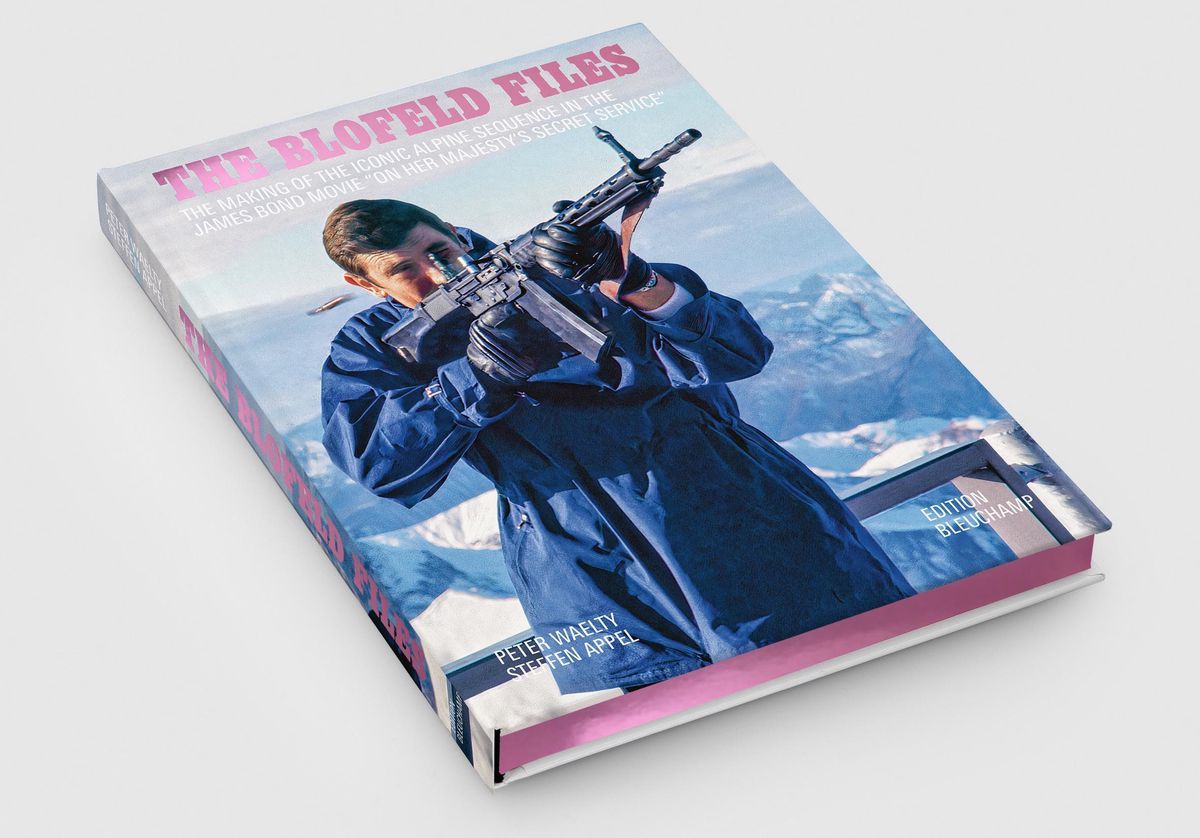 Book cover 'The Blofeld Files' with an image of a person holding a weapon, mountainous background. Book cover 'The Blofeld Files' with an image of a person holding a weapon, mountainous background.
