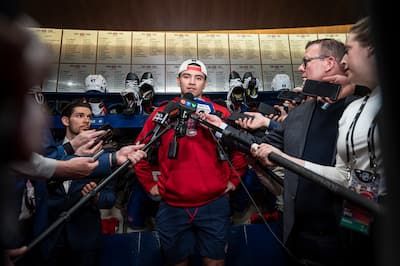 Lane Hutson, during the Canadiens 'players' record on Friday in Brossard.