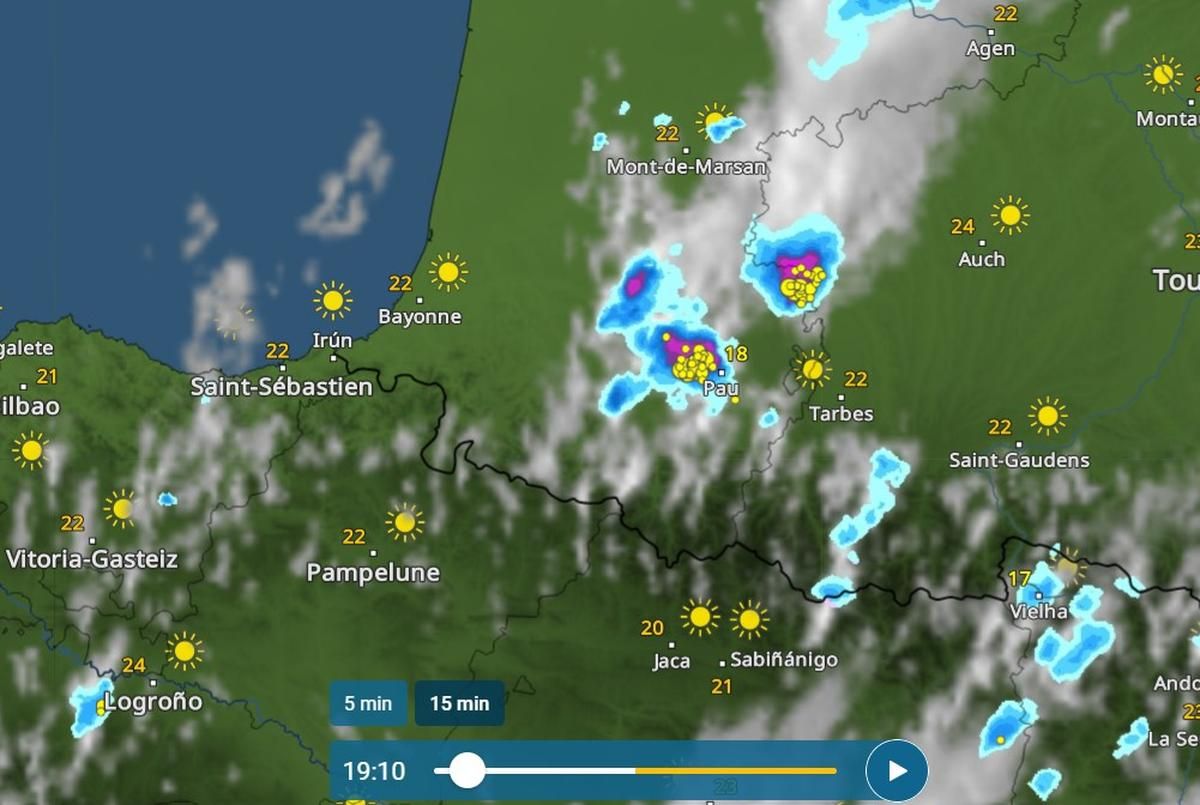 On the map of the site www.meteoetradar.com, the situation at 7.10pm, while thunderstorms focused on the Paloise region.