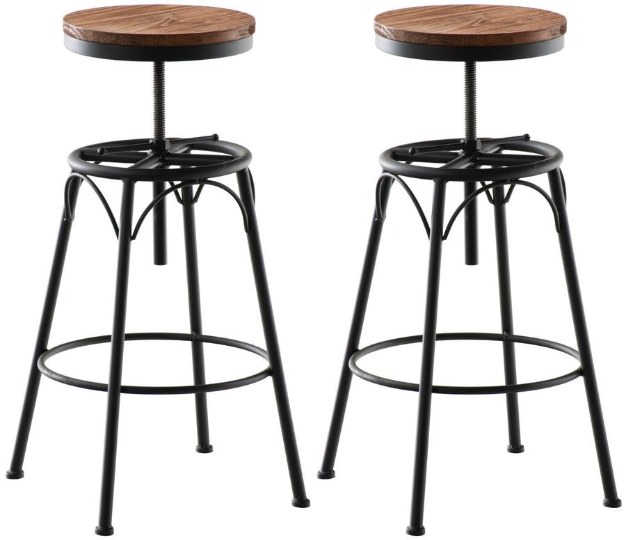 CLP Lot of 2 Beam Bar Stools Industrial Style I Adjustable Height I Wooden Siege and Metal Base, Color: Black