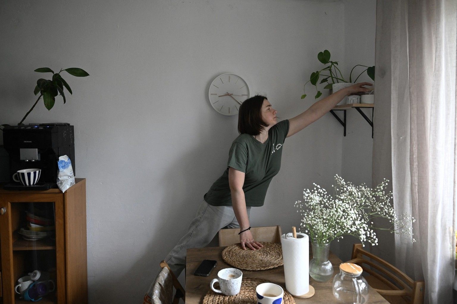 Daria Yedamova is seen at her home during an interview with AFP journalists in kyiv on March 25, 2025, in full Russian invasion of Ukraine. Daria Yedamova, whose husband art ...