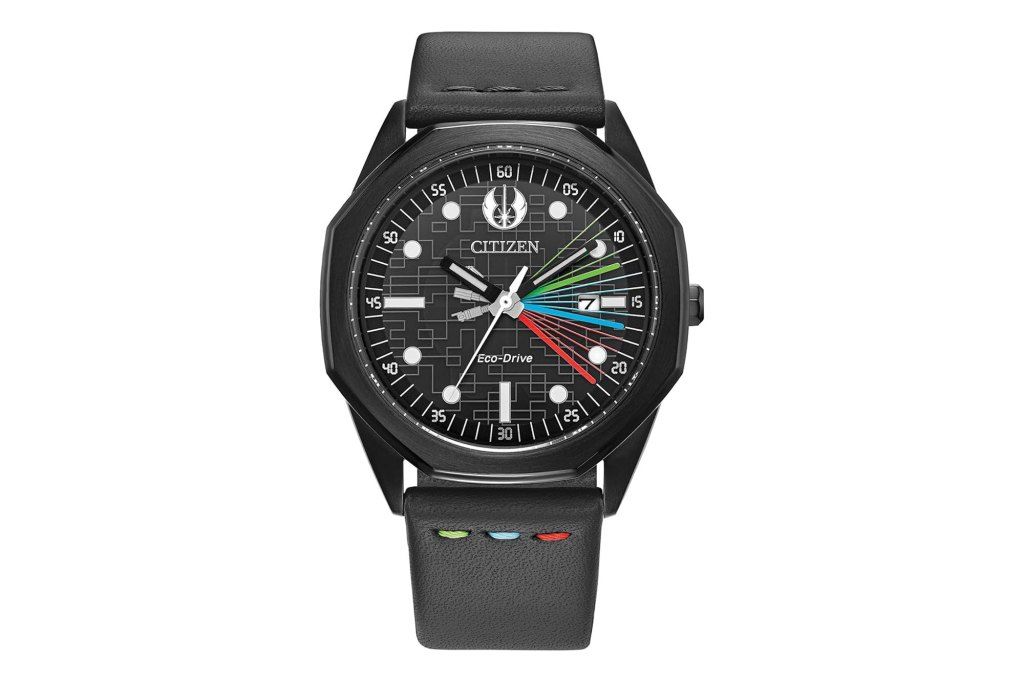 A black Citizen watch with a black band