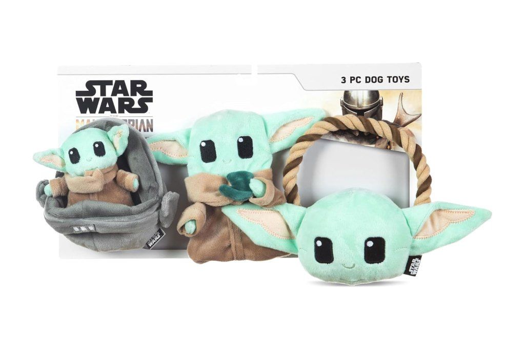 A group of Grogu-themed dog toys in a package