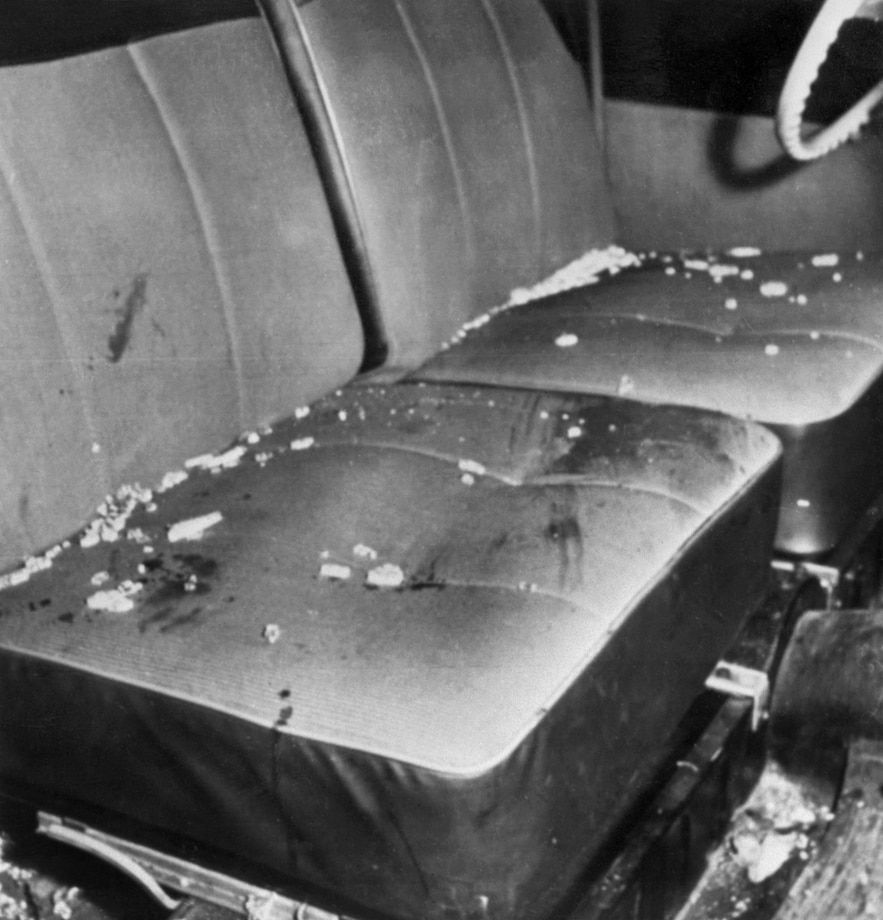 A picture taken in Bonn, shows the car seats riddled with bullets in which Algerian Ameziane Aït Ahcene was shot in front of Sarrebruck's train station. (Photo by DPA / dpa Picture-Alliance via AFP)