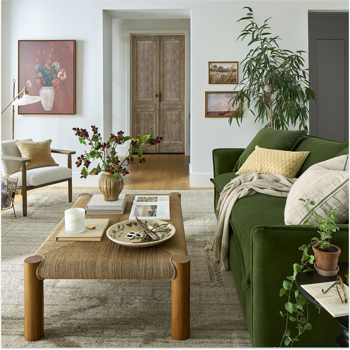 Green velvet sofa living room contemporary decoration