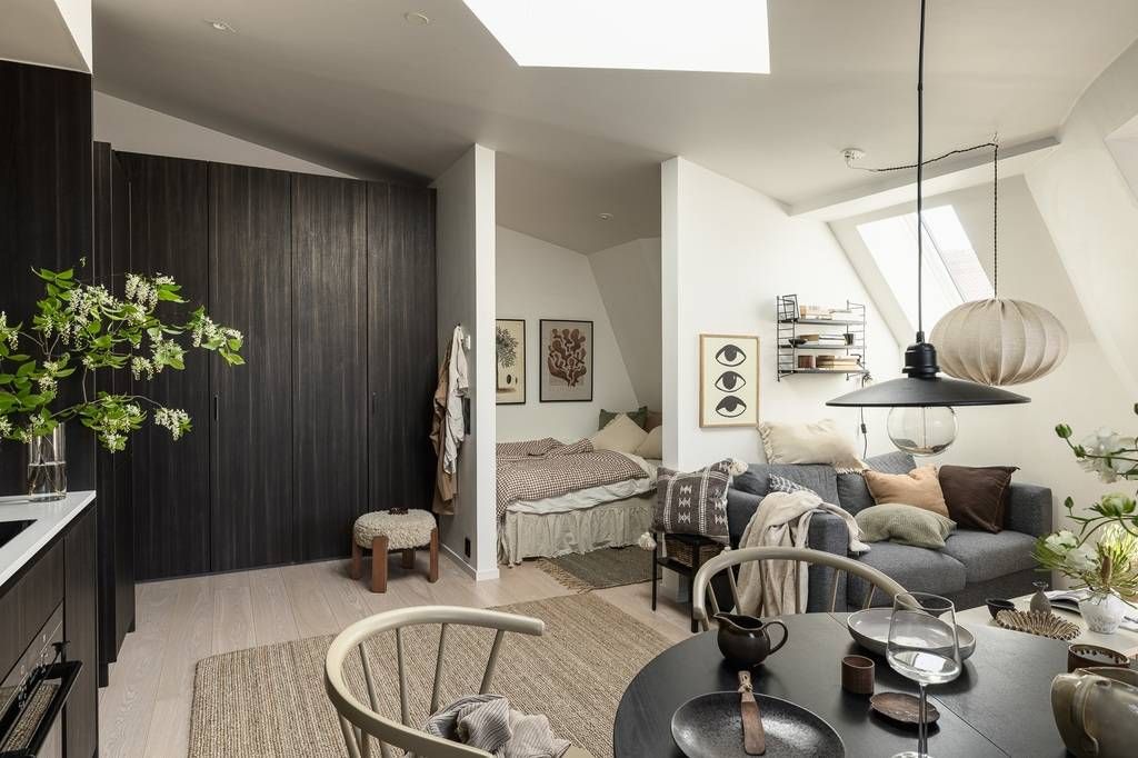 Living room and bedroom attic 34m2 apartment