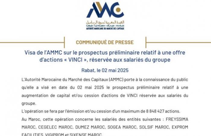 Vinci opens its capital to employees of its Moroccan subsidiaries, under the aegis of the AMMC