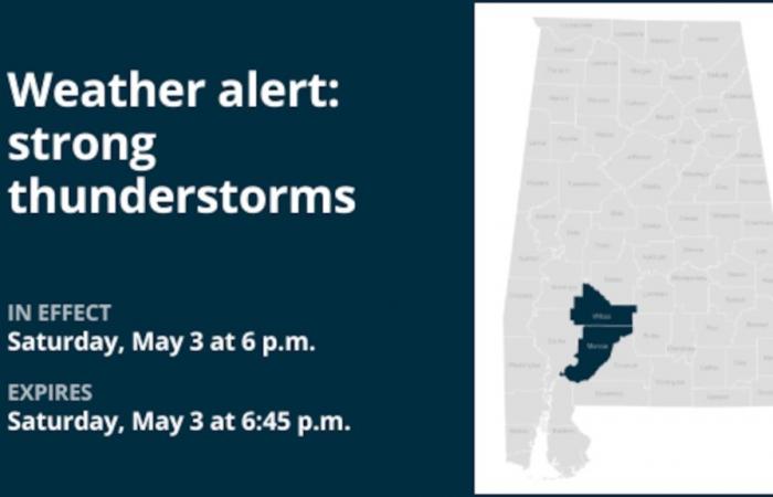 Update: Marble-sized hail expected with thunderstorms in Wilcox and Monroe counties Saturday